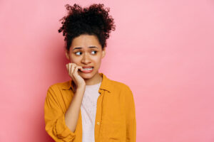 woman nervous dental anxiety concept